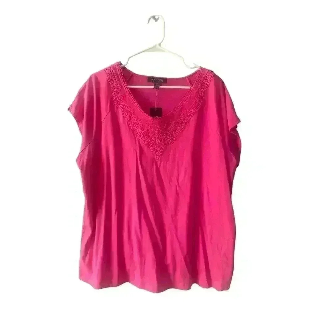 Lauren Ralph Lauren Womens‎ Magenta Peasant Short Sleeve, 2x